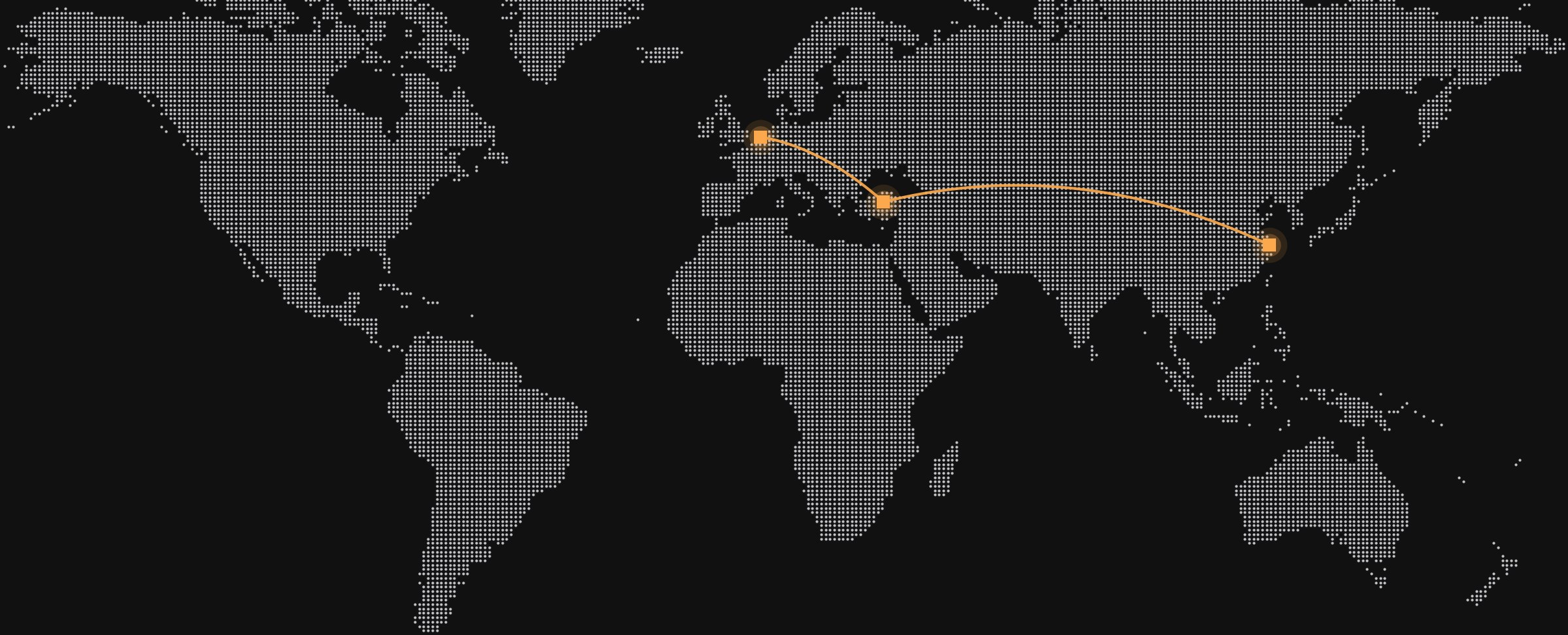 Wereldkaart met de keten van Global Bridge Group: Barendrecht, Antalya en Shenzhen