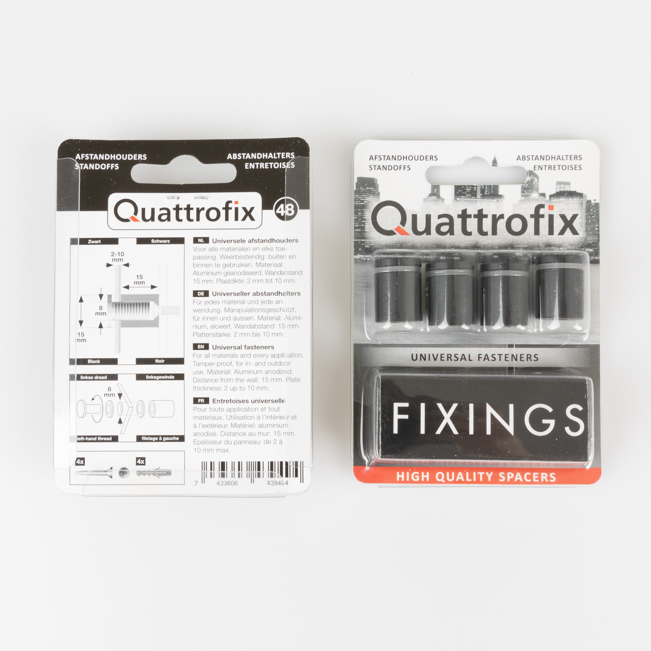 Afstandhouder 2 t/m 10 mm Aluminium Zwart (set van 4 stuks)